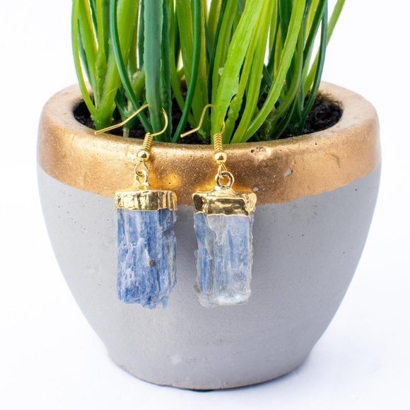 Blue Kyanite Rough Crystal  Earrings - Picture 5 of 9
